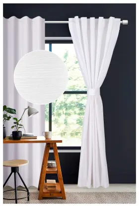 59109 Light & Pro Lightnpro White Cotton Curtains 96 Inches Long - Set Of 2 Farmhouse Tab Top D