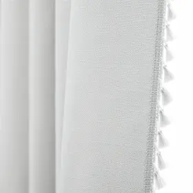 Limon Home 739757194143 White Linen Blackout Curtains With Tassels 84 Inch Long 100% Boho Cu