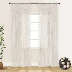 Bmcc1-nt84 Lino Rosa Boho Macrame Curtains For Windows Beaded Bohemian Bedroom Living