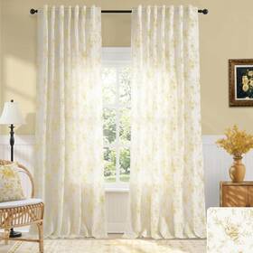 Lino Rosa Lrbtl2-fcgolyel84 Light Yellow Floral Spring Curtains For Living Room 84 Inch Semi Sheer Linen
