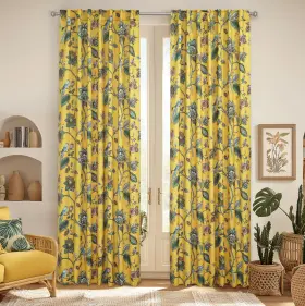 Lrfb2-bcyell84 Lino Rosa Mustard Yellow Curtains 84 Inch Length 2 Panels Set Boho 70% Blackout Colorfu