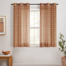 Lino Rosa Lrg2-blcte3654 54 Inch Length Sheer Curtains Boho Floral Linen Semi Light Filtering Curtains