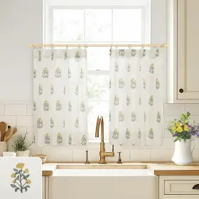 Lrpp2-zflscyellgr30 Lino Rosa Boho Floral Linen Yellow Green Small Window Curtain For Kitchen Bathroom Pinc