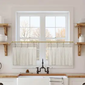 Lrssc2-pptaup2415 Lino Rosa 15 Inch Curtains Length Cafe Striped Linen Farmhouse Sheer Small Window Curta