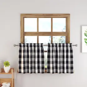 Caltmgrp2-3424c07 Lktcobtac Buffalo Check Plaid Valances Gingham 2 Pack Tiers Rod Pocket Black And White