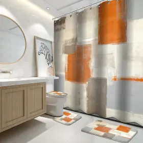 Wp5f Lnond 4pcs Bathroom Shower Curtain Sets With Rugs Orange Modern Painting Art