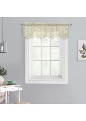 972147-430-55-15-008 Loft Living Louis Embroidered Floral Lace Window Curtain Valance 55 Inch X 15