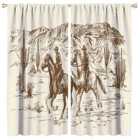 Lomadia 408380993739 Cowboy Blackout Curtain Retro Sketch Style Western Desert Window Drapes Cowb