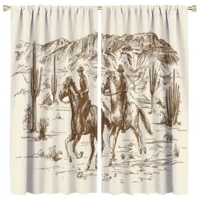 Lomadia 408380993739 Cowboy Blackout Curtain Retro Sketch Style Western Desert Window Drapes Cowb