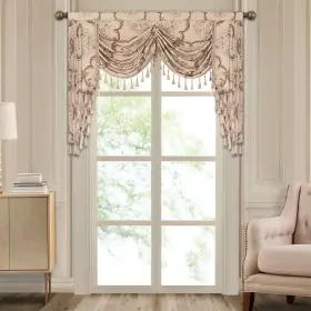 Ld-dlt-mika-59 Loom And Mill Jacquard Waterfall Valance For Living Room Vintage Floral Dama