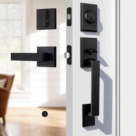 Loqron B0cn6vtspf Front Door Handleset Heavy Duty Handle And Deadbolt Lock Set Square