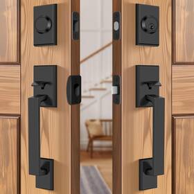 Loqron B0d53nsqfw Double Front Door Lock Set Keyed Entry Handleset Dummy Square