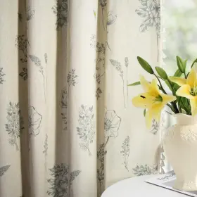 Curtains-ll0518-e-96-2 Lovous Farmhouse Linen Curtains 96 Inch Floral Grommet Light Filtering 2 Panels Set