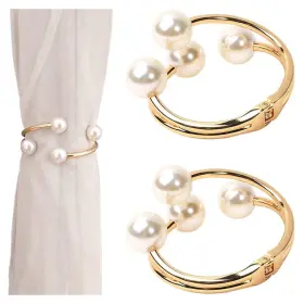 Luchike 726384465944 2 Pcs Metal Pearls Curtain Tiebacks Spring Closure Holders No Drill Inch