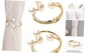Tlu1374 Luchike 2 Pcs Metal Pearls Curtain Tiebacks Spring Closure Holders No Gold