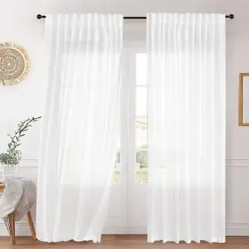 Cl2407cp Lumiloom Semi Sheer Curtains 84 Inch Long - White Chiffon Privacy Protection Light Fil