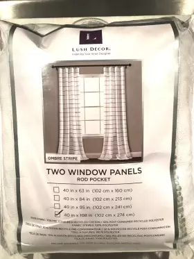 1202 Lush Decor Window Panels 40 Inch X 108 Ombre Stripe Yarn Dyed Wp Gray/multi 2x New