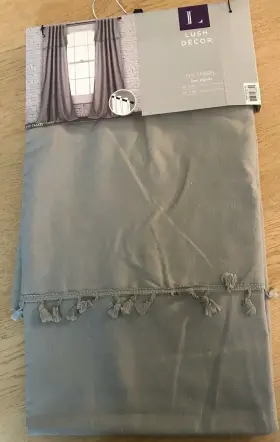 16t002407 Lush Decor Two Panels 38x34 Curtains Ivy Tassel Window Gray New