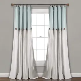 16t004038 Lush Decor Linen Button Window Curtain Panel Single 40 Inch W X 84 L Blue And O