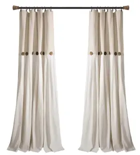 16t004041 Lush Decor Linen Button Window Curtain Panel Single 40 Inch W X 84 L Linen- C