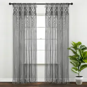 16t005403 Lush Decor Boho Textured Macrame Cotton Window Curtain Panel 40 Inch W X 84 L