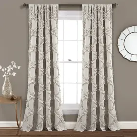 16t006225 Lush Decor Ruffle Diamond Window Curtain Panels Neutral 54x84 Set