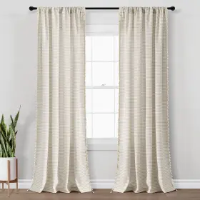 16t007886 Lush Decor Boho Coastal Horizontal Ticking Stripe Tassel Window Curtain Panel