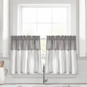 Lush Decor 194938031837 Linen Button Kitchen Tier Window Curtain Panel Gray 29 Inch X 24