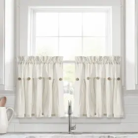 Lush Decor 194938031912 Linen Button Kitchen Tier Window Curtain Panel Off-white 29 Inch X 24