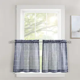 Lush Decor 194938048422 Farmhouse Textured Sheer Kitchen Tiers Set Navy 58x24 Lush Decor 194938048422 Farmhouse Textured Sheer Kitchen Tiers Set Navy 58x24