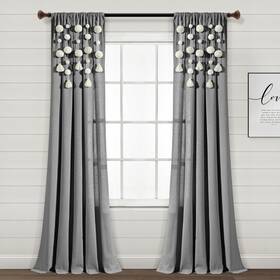 Lush Decor 21t011079 Boho Pom Tassel Linen Textured Window Curtain Panel Single 52