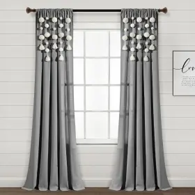 21t011079 Lush Decor Boho Pom Tassel Linen Textured Window Curtain Panel Single 52