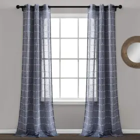 21t011783 Lush Decor Farmhouse Textured Grommet Sheer Window Curtain Panel Pair 38 Inch W X