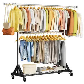 Luxspire 732133599860 Heavy Duty Clothes Rack Load 600 Lbs Double Rod Clothing Roll