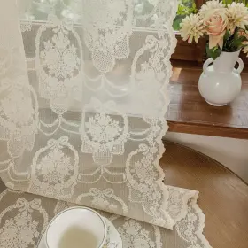 Qq111 Luyicozy Ivory Vintage Country Floral Lace Sheer Curtains 84 Inches Long -rod Pocket L