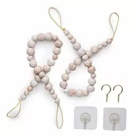 Main Event Usa 850039249174 Wood Bead Curtain Tieback Set Of 2 Boho Holdback Pack Whitewashed
