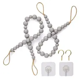 Main Event Usa 850039249198 Wood Bead Curtain Tieback Set Of 2 Holdback Tie Pack Gray