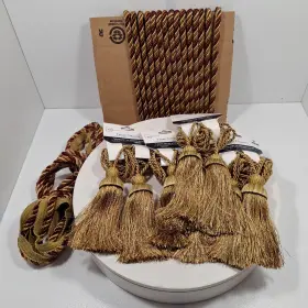 Mainstays 042437512534 Set Of 8 Gold Tassel Tiebacks 13 Ft Burgundy Bronze Fabric Rope