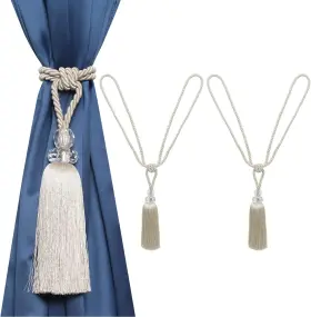 Malani Overseas 445036899816 2 Pack Curtain Hand-woven Tiebacks Crystal Holdbacks Home Decorative Tassels - B