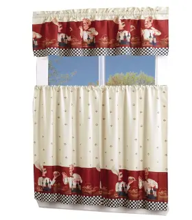 Marcielo 190497048828 3 Piece Printed Floral Kitchen/cafe Curtain With Swag And Tier Windo
