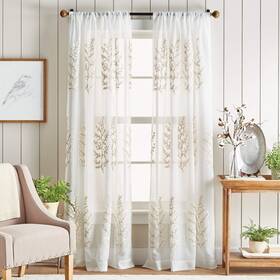 Martha Stewart 1y20230aiv Georgia Embroidery Sheer Rod Pocket Window Curtain Panel Pair