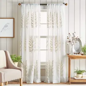 1y20230aiv Martha Stewart Georgia Embroidery Sheer Rod Pocket Window Curtain Panel Pair