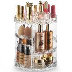 Masirs 021455057876 360 Rotating Makeup Organizer Diamond Design - Adjustable Shelf Height And Fu