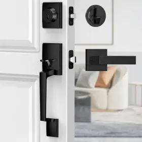 B0ddtzgsf2 Maxecurity Black Front Door Lock Set - Modern Exterior Handle And Deadbolt
