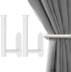 Mm01-whi-2-s Maxmona Metal Curtain Holdbacks - Self-adhesive Pull Backs Set Of 2