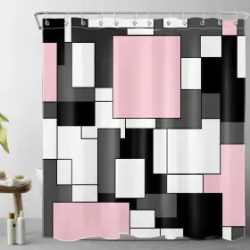 Lz29219-72 Meeci Modern Pink Shower Curtain For Bathroom Grey Black And White Abstract Mid Ce