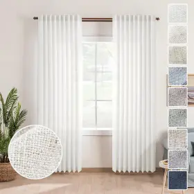 Ca-mb-chm-01-ivory-50x84 Meetbily Ivory Linen Back Tab Curtains For Living Room 84 Inches Long Light Filtering