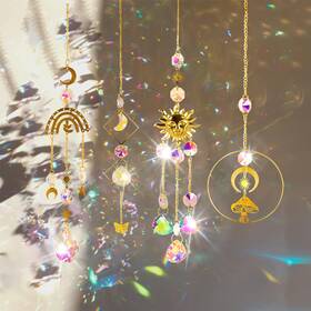 Mefineshow Gb123 4 Pieces Crystal Suncatcher For Windows Hanging Decor Crystals Prism Golden