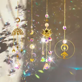 Gb123 Mefineshow 4 Pieces Crystal Suncatcher For Windows Hanging Decor Crystals Prism Golden
