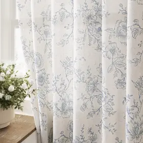 Mkc02-bl5284 Meikelor Blue Floral Curtains 84 Inch Length Back Tab Farmhouser Living Room Light Fil
